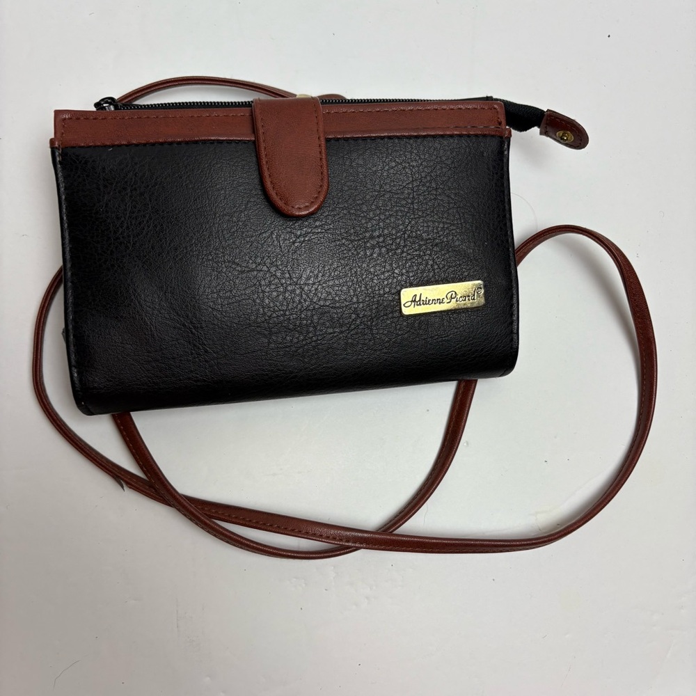 Vintage 1990s Adrienne Picard Wallet Clutch Crossbody Credit Card Brown Black